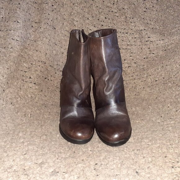A.S. 98-AS 98-Brown/Black Leather-Moto Boots-Side Zip/Snap-Sz 38-Excellent - Picture 5 of 9